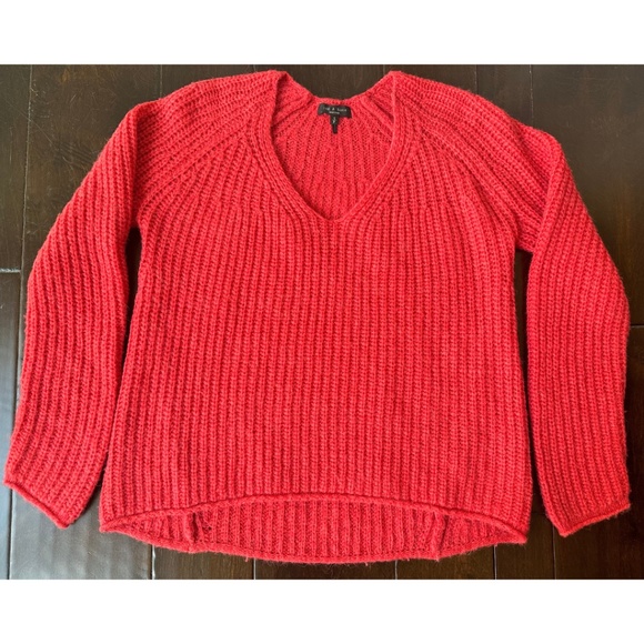 Rag & Bone Joseph Wool Blend V-Neck Sweater in Bright Coral, Size Small - Picture 11 of 14